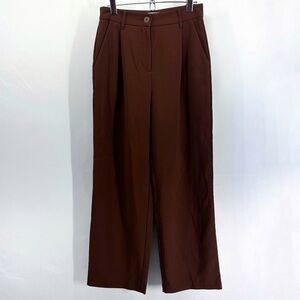 Oak + Fort Chocolate Brown High Waisted Wide Leg Pleated Pants Trousers Size 4